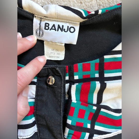 Vintage Banjo Dallas Black Plaid Cropped Western Shirt Size Medium Made in USA - Picture 4 of 7